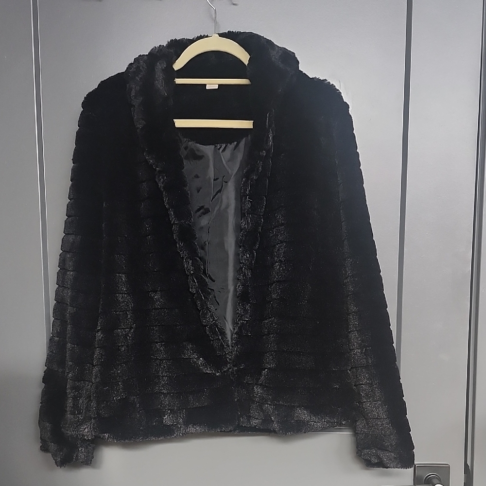 Laura Ashley Black Teddy Faux Fur Jacket